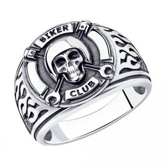 Distinctive men's ring made of 925 silver with a biker club motif and a skull