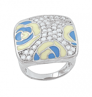 faszinierender Damenring, Silber 925, ca. 10,8 gr., Emaille, Zirkonia
