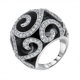Damenring, Silber 925, mit Onyx und Zirkonia, Breite ca. 22 mm
