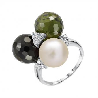 schicker Damenring, Silber 925, ca. 16 gr., Perle, Zirkonia