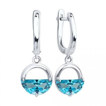 Ohrringe aus Silber 925 mit blauem Zirkonia in Halbmondform, ca. 29 mm