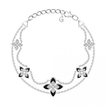 Браслет, серебро 925 пробы, c фианитами и эмалью, длина ≈ 18 см, 19 см