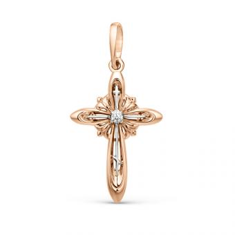 Attraktiver Kreuzanhänger, Russisches Rotgold 585, mit Zirkonia, Höhe ca. 32 mm
