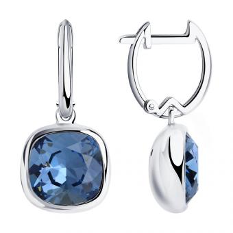 Серебряные серьги 925 пробы с голубыми кристаллами Swarovski 
