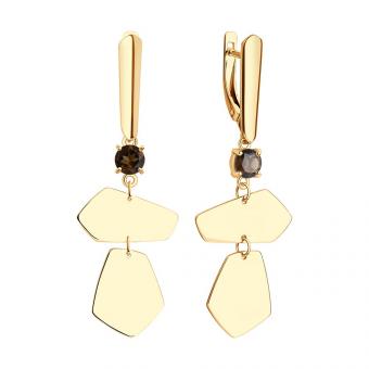 Серьги из позолоченного серебра 925 пробы с раухтопазом