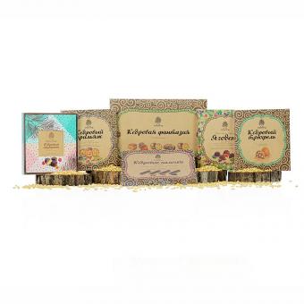 Большой набор кедровых сладостей: шоколадные конфеты, кедровый трюфель, мармелад, кедровые орехи, марципан, грильяж