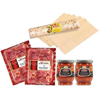 SET Super-Grill: Schaschlik ca. 2,5 kg + 2x Würzsoße "Brusketta" + Fladenbrot 200g