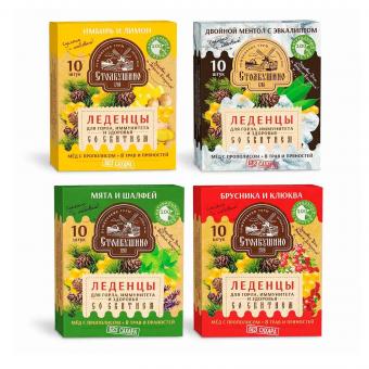 Stolbushino throat lozenges set with sbiten - ginger, menthol, mint &amp; berries (4x32g)