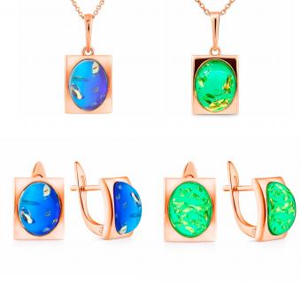 Позолоченный ювелирный комплект из серебра 925 пробы с овальным янтарем в квадрате