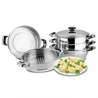 Dampfkocher 30 cm Durchmesser - 6 Teilig mit Kombigriffen aus Metall und Plastik