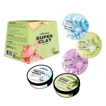 café mimi gift set Super CLAY 3 face masks+peeling+face cream, 130 ml