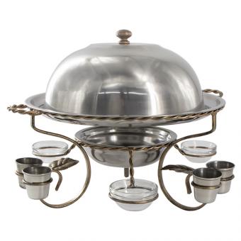 Садж-Сет - подогреватель для шашлыка с 3 чашами для соуса и 6 кружками из нержавеющей стали, 36 см