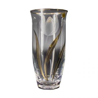 Bohemia Crystal vase tulip with gold, 255 mm