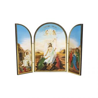Triptych icon "Woskresenie Hristovo", made of wood, double embossing, 18 x 24 cm