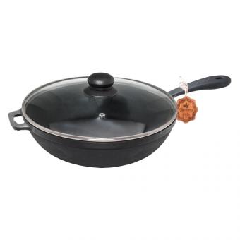 Bratpfanne aus Gusseisen mit Glasdeckel Ø 24, Höhe 6 cm