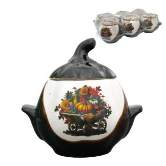 Backtopf-Set "Kürbis" mit Henkeln, 0,75 l, mit Wagen-Dekor (Set mit 6 Töpfen)