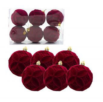 Weihnachtskugeln mit geometrisches Design, in rot , Ø 8 cm, (6er-Set)