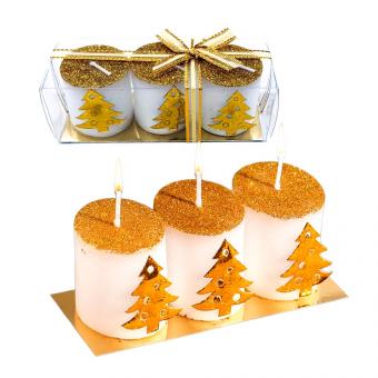 Набор свечей, с золотыми елочными узорами, 13 x 4,5 x 4,5 см (3 штуки)