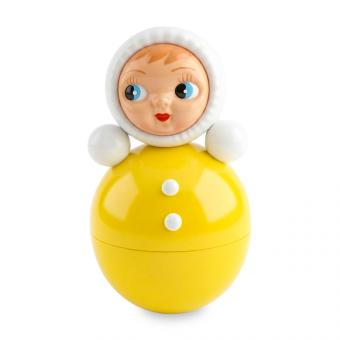 Musical stand-up doll, yellow, 15 cm