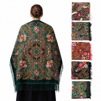 Fransentuch Blumen aus 80 % Wolle und 20 % Viskose, 110×110 cm