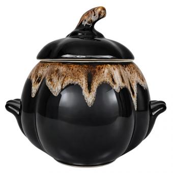 Suppenterrine „Kürbis“ aus Keramik mit Deckel und Griffen, braun (2,4 L)