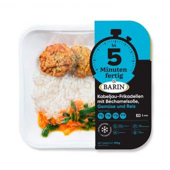 BARIN ready in 5 minutes Cod meatballs with béchamel sauce, vegetables and rice, 300 g