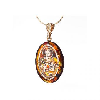 AmberProfi Amber Icon Pendant with the Face of St. Panteleimon the Healer