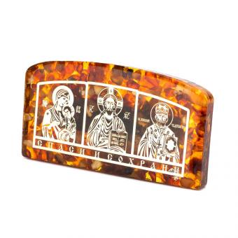 Янтарная автомобильная икона триптих "Спаси и сохрани"
