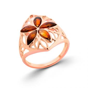 Ladies' ring in 925 silver with sunrise amber stones, rose gold-plated