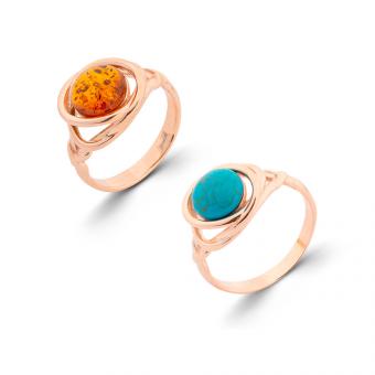 Damenring aus 925 Silber mit Cognac-Bernstein oder Türkis, rosévergoldet