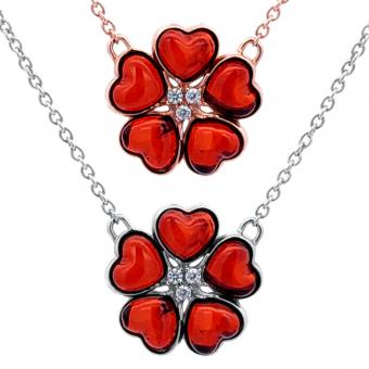 Necklace in 925 Sterling silver with flower-shaped amber pendant