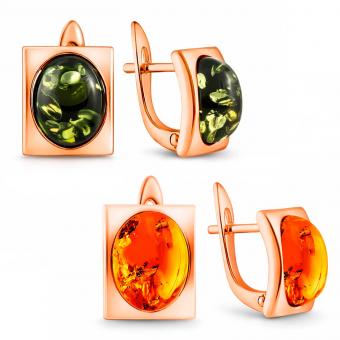 Ohrringe aus vergoldetem 925 Sterlingsilber, viereckig, mit ovalen Bernsteinen