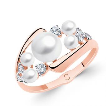 Sokolov ladies' ring in 585 rose gold with pearls and zirconia