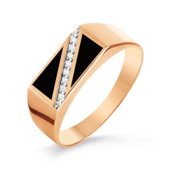 Karatov men's ring in 585 red gold with cubic zirconia and black enamel