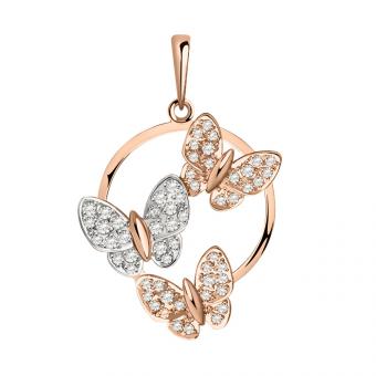 Sokolov pendant with 3 butterflies in 585 red gold, bicolor, with zirconia