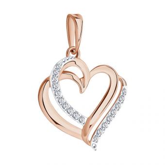 Sokolov Подвеска в форме сердца из красного золота 585 пробы с фианитами