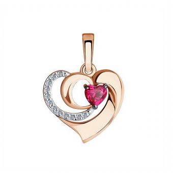 Sokolov Anhänger Herz aus 585 Rotgold mit Rubin und Zirkonia