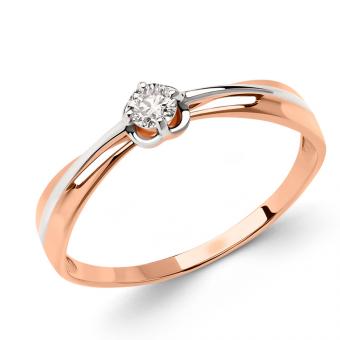 Нежное кольцо из красного золота 585 пробы, с фианитом Swarovski.