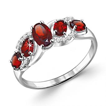 Красивое женское кольцо из серебра 925 пробы, с гранатами и фианитами, шир. ≈7 мм