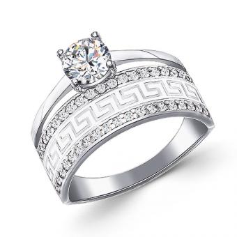 Ladies' ring in 925 silver, with 39 zirconia and white enamel, width approx. 12 mm