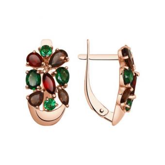 Sokolov Серьги из золота 585 пробы с Ситаллами, Раухтопазами и Гранатами