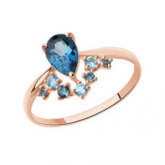 Sokolov Damenring aus 585 Rotgold mit blauen Topasen und Zirkonia