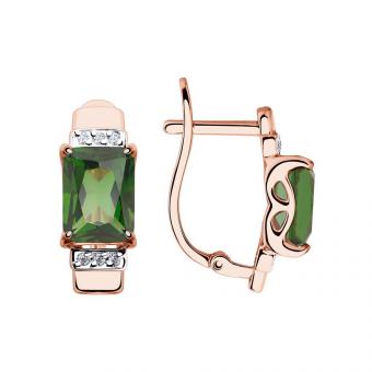 Sokolov Серьги из золота 585 пробы с зелёными ситаллами и фианитами