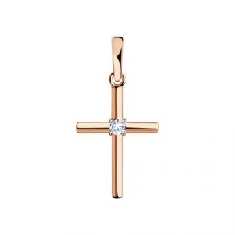 Sokolov Подвеска Крест из красного золота 585 пробы с фианитом