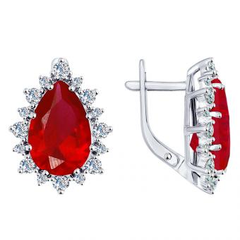 Sokolov Серьги из серебра 925 пробы с красными рубинами и фианитами