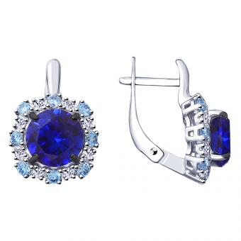 Sokolov Серьги из серебра 925 пробы с синими сапфирами и фианитами