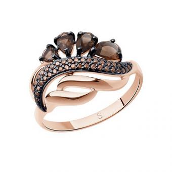 Sokolov Кольцо, серебро 925 пробы, позолота, дымчатый топаз, цирконий