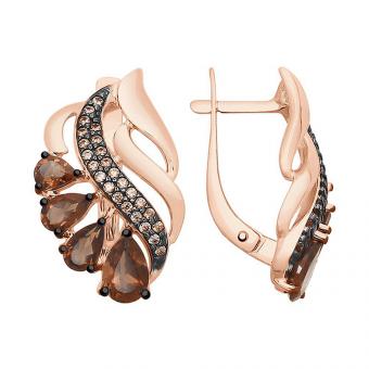 Sokolov Ohrringe aus 925 vergoldetem Silber mit Rauchtopas und Zirkonia