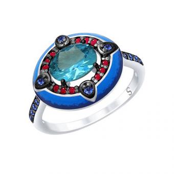 Sokolov ladies' ring in 925 silver with sitall, corundum and zirconia, with enamel