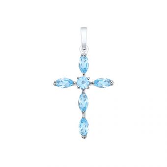 Sokolov Подвеска-крестик из серебра 925 пробы с голубыми топазами